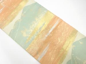 アンティーク　服部織物製　こはく錦　山並に霞模様織り出し袋帯(材料)